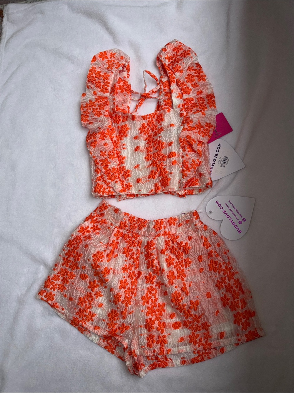 BUDDY LOVE Bright Orange Floral Two-Piece Shorts Set Girls SIZE 8 NEW WITH TAGS